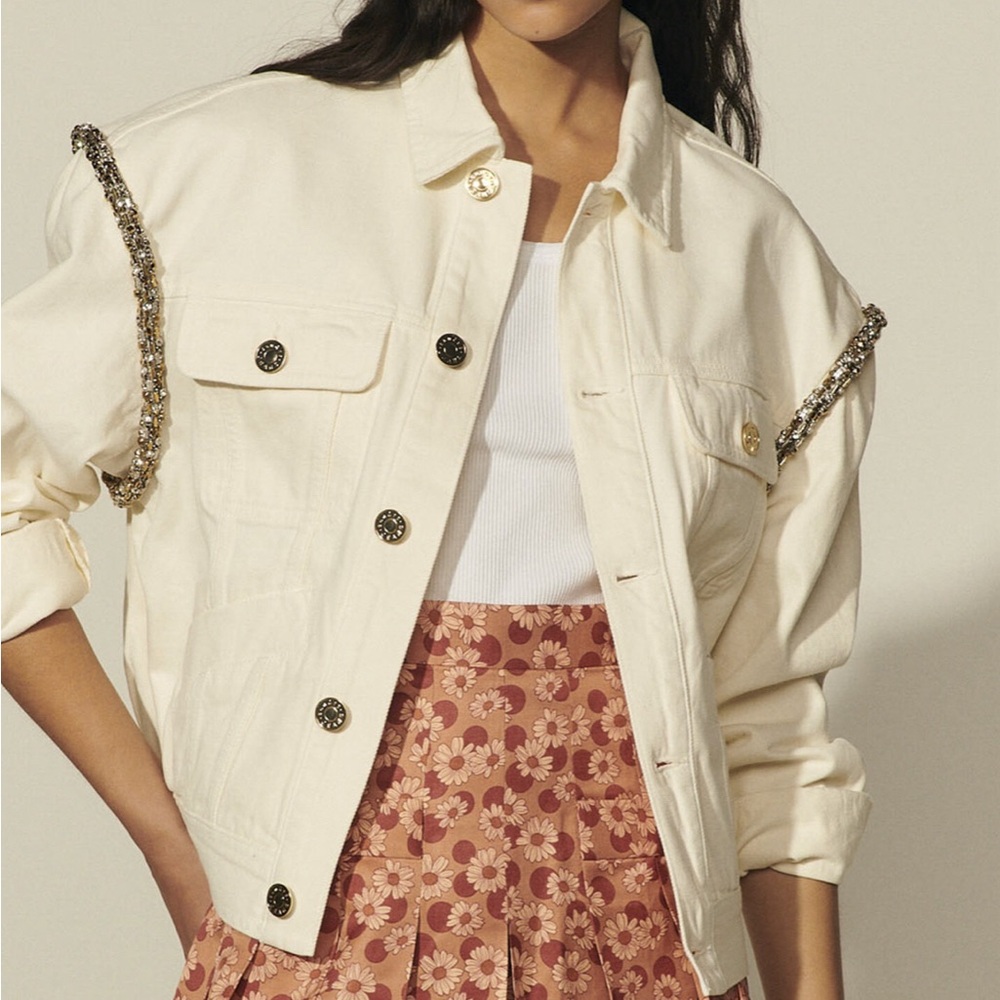 Sandro Paloma faded denim embellished jacket